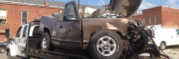 A Pickup caught fire after colliding with a semi trailer in Macon