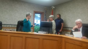 Ward 3 Councilwoman Trella Ward was sworn in for her second term on the Carrollton City Council by Clerk Dana Reimer during the regular session Monday, May 16, 2016.